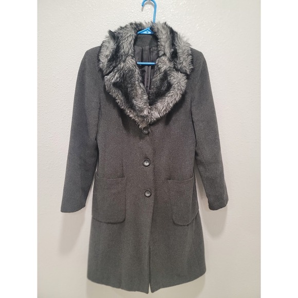 Dorothy Perkins Jackets & Blazers - Vintage Dorothy Perkin made in UK WOOL rich blend size 10 fur collar grey